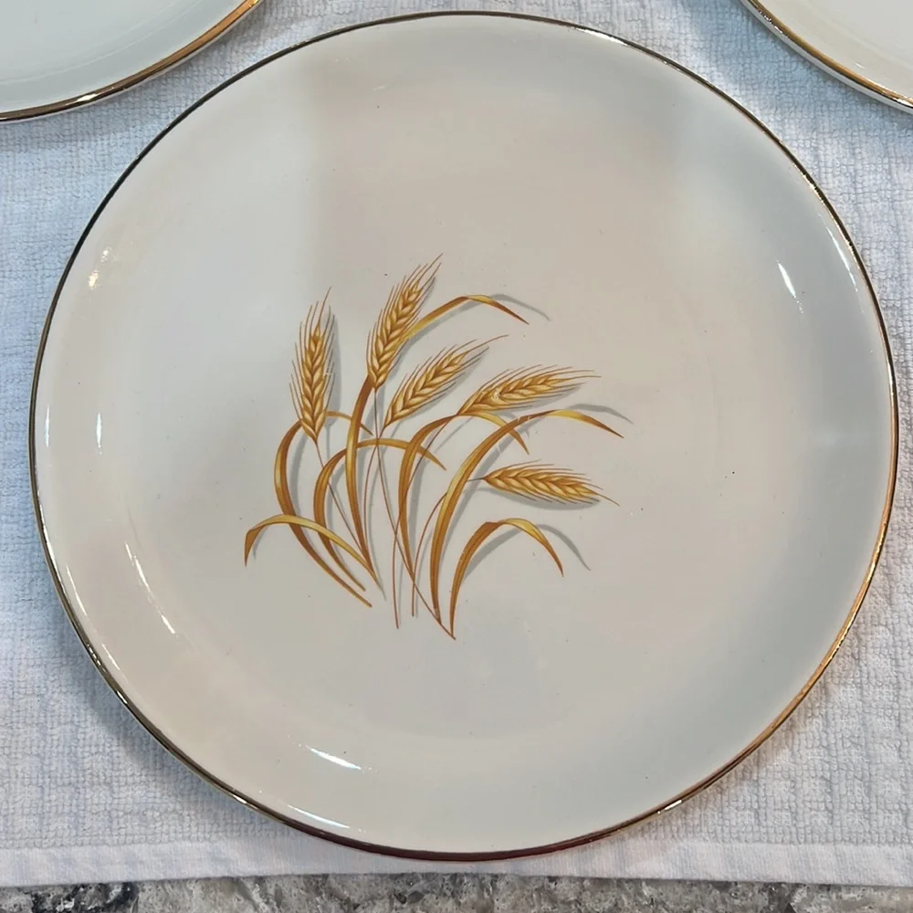 Three Vintage Homer Laughlin Golden Wheat 9.25 inch Plates